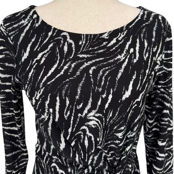 Kenneth Cole New York Zebra Print Ruched Front Sheath Dress, Size Med. - Picture 6 of 8